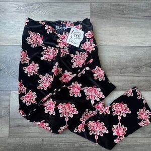 Lesley Evers Party Velvet Pants Embroidered Pink Floral Boho Retro NEW